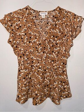 Monteau Women's Tan Floral Wrap Blouse